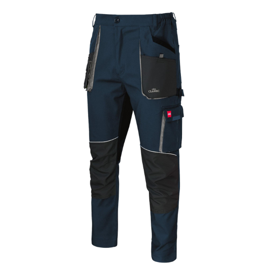 Moške oprijete delovne hlače do pasu Artmas Classic Stretch Slim v modri barvi - pogled od spredaj