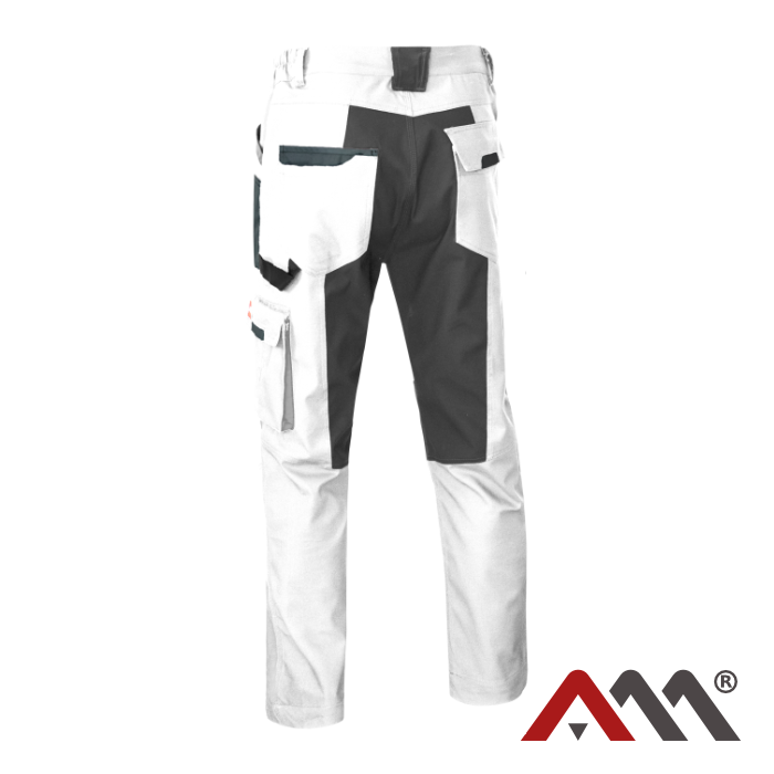 Bele raztegljive delovne hlače Artmas Classic Stretch Slim z zadnjimi žepi in ojačitvami - pogled od zadaj