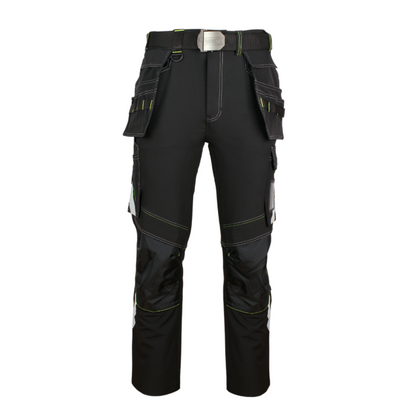 Moške delovne hlače Artmas Classic4Dynamic Softshell Stretch v grafitno sivi barvi z rumenimi detajli