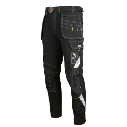 Moške delovne hlače Artmas Classic4Dynamic Softshell Stretch v grafitno sivi barvi z rumenimi detajli