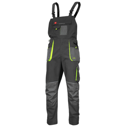 Moške grafitno-zelene elastične delovne hlače z naramnicami Artmas Classic Stretch Slim - pogled od spredaj