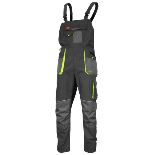 Moške grafitno-zelene elastične delovne hlače z naramnicami Artmas Classic Stretch Slim - pogled od spredaj