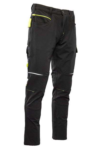 Delovne softshell hlače Seven Kings Rival črno-rumene – levi stranski pogled