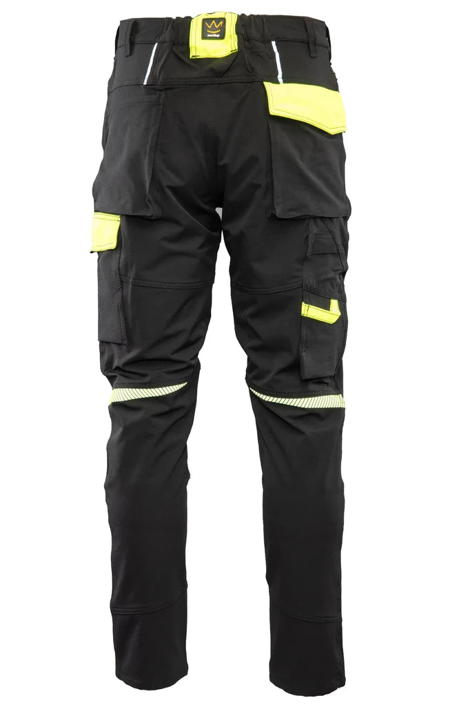 Delovne softshell hlače Seven Kings Rival črno-rumene – zadnji pogled