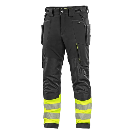 HiVis stretch delovne hlače CXS Naos črno-rumene spredaj