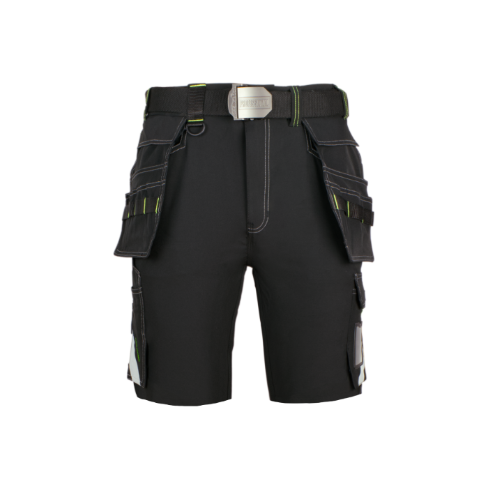 Moške poletne kratke delovne hlače Artmas Classic4Dynamic Softshell Stretch v grafitno sivi barvi z zelenimi detajli