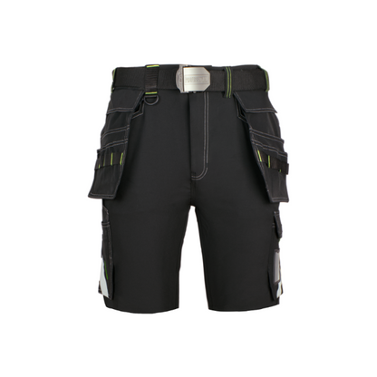 Moške poletne kratke delovne hlače Artmas Classic4Dynamic Softshell Stretch v grafitno sivi barvi z zelenimi detajli