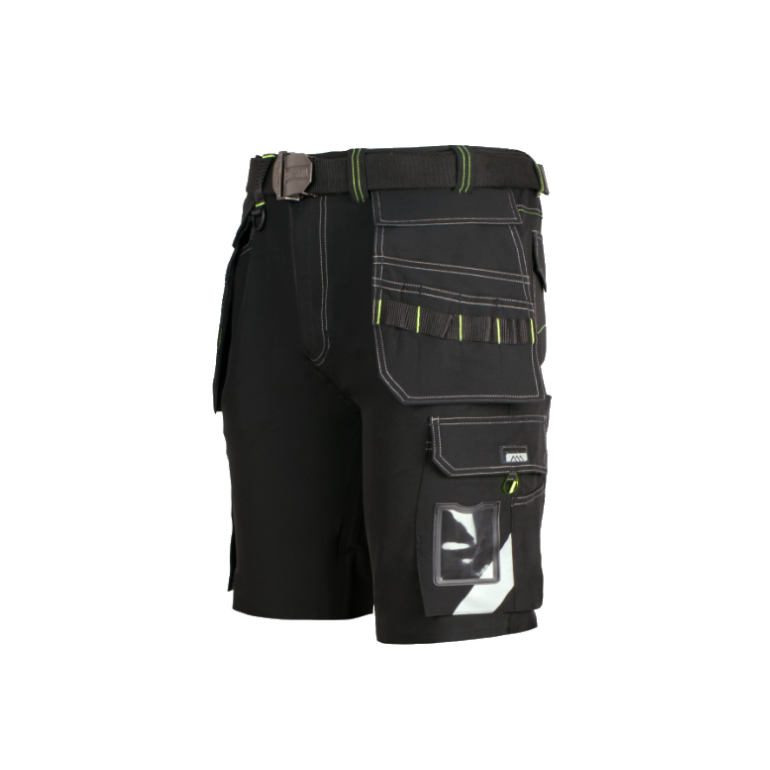 Moške poletne kratke delovne hlače Artmas Classic4Dynamic Softshell Stretch v grafitno sivi barvi z rumenimi detajli