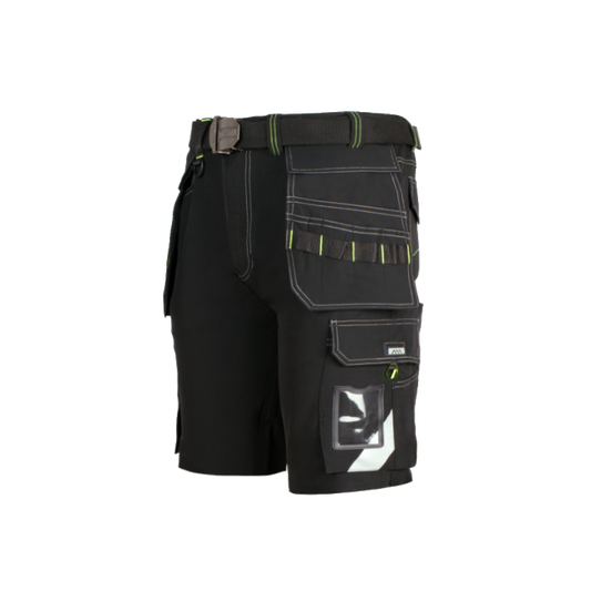 Moške poletne kratke delovne hlače Artmas Classic4Dynamic Softshell Stretch v grafitno sivi barvi z rumenimi detajli