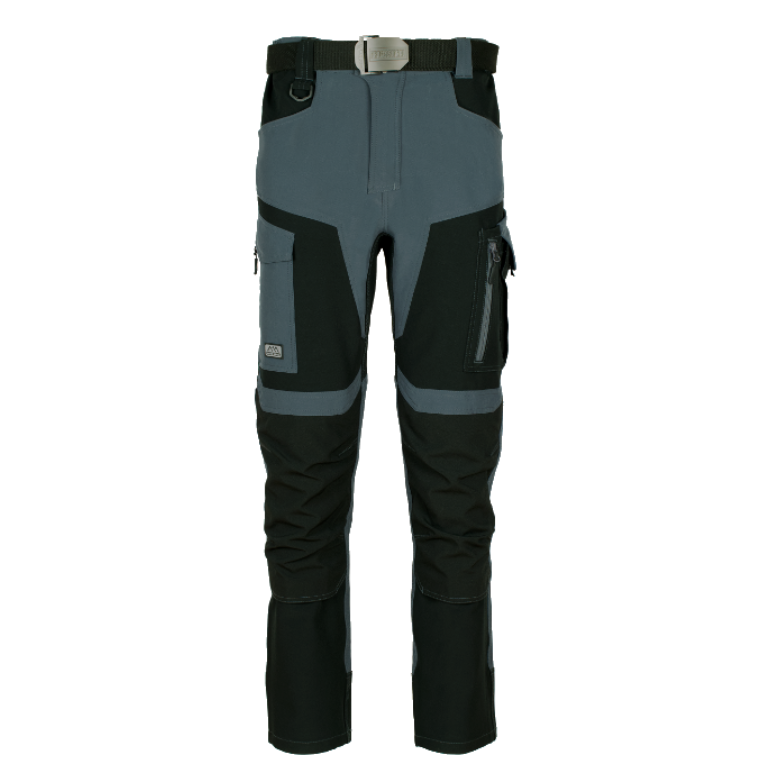 Moške delovne hlače Artmas Exo Ultima Softshell Stretch v grafitno sivi barvi - celotni pogled od spredaj
