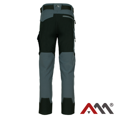 Zadnji pogled na celotni kroj in ergonomsko obliko softshell stretch hlač Artmas Exo Ultima